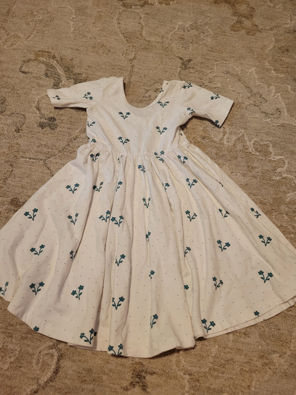 Alice and Ames Classic White Kids Dress with Teal Floral Print